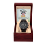 Dad Black Chronograph Watch + MC with Message Card, Classic Automatic Watch for Birthday, Fathers Day, Gift from Son or Daughter. - Cartor Stores