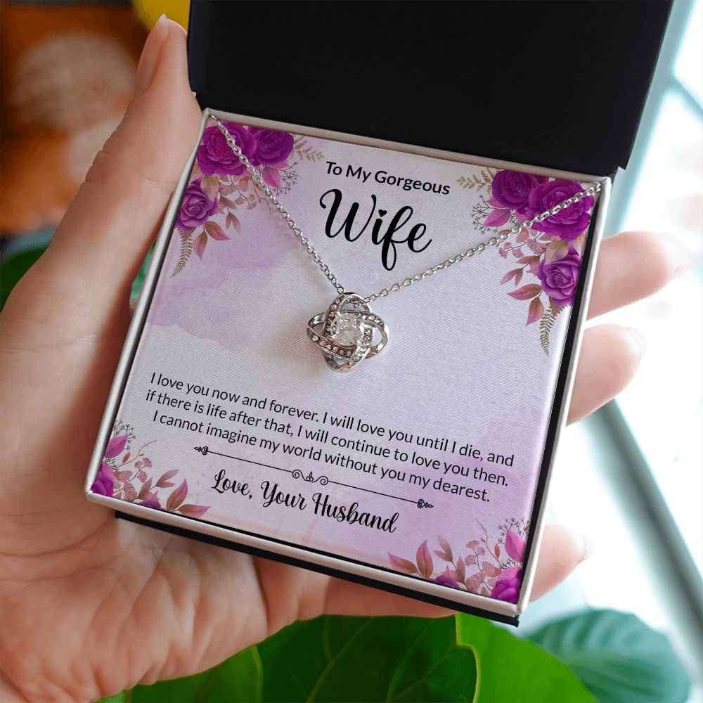 To my Gorgeous Wife Love Knot Necklace With Message Card. - Cartor Stores