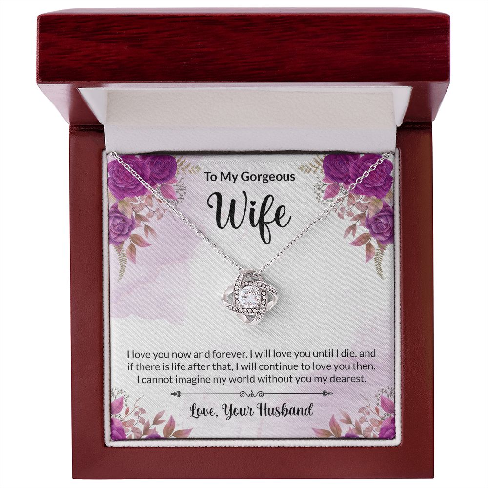 To my Gorgeous Wife Love Knot Necklace With Message Card. - Cartor Stores