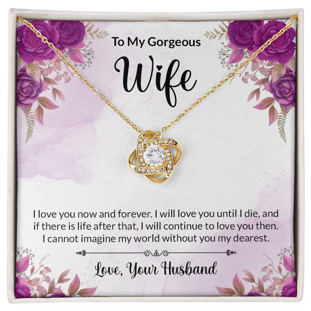 To my Gorgeous Wife Love Knot Necklace With Message Card. - Cartor Stores