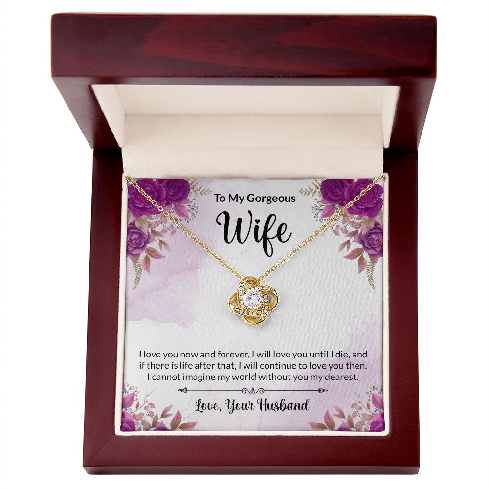 To my Gorgeous Wife Love Knot Necklace With Message Card. - Cartor Stores